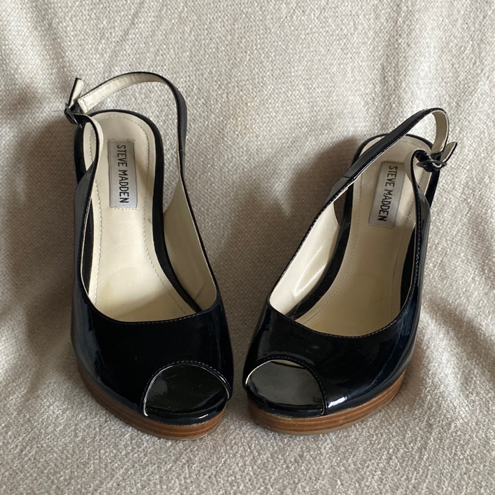 Steve Madden Black Pleather Platforms size 6
